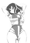  blush breasts curvy greyscale ichi_(capsule29) large_breasts monochrome naughty_face solo sweat takaya_noriko top_wo_nerae! 