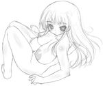  blush breasts copyright_request greyscale large_breasts long_hair monochrome nude onomeshin sketch solo 