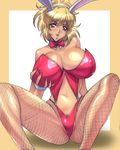  animal_ears blonde_hair bow bowtie breasts bunny_ears bunny_girl bunnysuit excellen_browning fishnet_pantyhose fishnets ichijiku large_breasts lingerie pantyhose pubic_hair sitting solo super_robot_wars super_robot_wars_original_generation underwear 