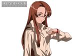  artist_request asahina_kyouko_(kita_e) bracelet brown_eyes brown_hair glasses jewelry kita_e long_hair looking_at_viewer simple_background solo upper_body white_background 