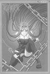  breast_press breasts chain cleavage fate/stay_night fate_(series) greyscale highres large_breasts long_hair monochrome nameless_dagger non-web_source panties pantyshot rider solo thighhighs underwear very_long_hair weapon 