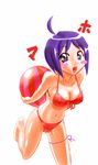  ahoge ball beachball bikini breasts cameltoe covered_nipples front-tie_top inui_tatsumi katagiri_himeko large_breasts open_mouth pani_poni_dash! purple_eyes purple_hair short_hair solo string_bikini swimsuit 