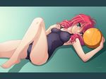  ball barefoot breasts covered_nipples feet feldt_grace gundam gundam_00 haro lying medium_breasts one-piece_swimsuit pink_hair solo swimsuit tadano_akira 