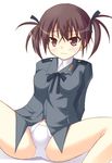  alternate_hairstyle brown_eyes brown_hair gertrud_barkhorn panties safi short_hair solo spread_legs strike_witches twintails underwear world_witches_series 