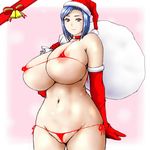  bikini blue_hair breasts christmas curvy huge_breasts inomaru short_hair solo swimsuit 