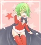  antennae bow breasts cape christmas green_eyes green_hair nikubanare one_eye_closed open_mouth panties santa_costume short_hair small_breasts solo striped striped_panties thighhighs touhou underwear wriggle_nightbug 