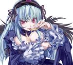  breast_hold breasts highres large_breasts long_hair red_eyes rozen_maiden sasa_ichi silver_hair solo suigintou tongue yakult 