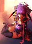  akahoshi_kenji flat_chest nipples panties purple_eyes purple_hair sangokushi_taisen side-tie_panties sitting solo thighhighs touhaku twintails underwear 