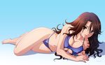  bikini breasts brown_eyes brown_hair cleavage gundam gundam_00 large_breasts solo sumeragi_lee_noriega swimsuit tadano_akira 