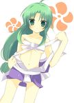  bad_id bad_pixiv_id breasts enomoto_hina ganbare_goemon green_eyes green_hair japanese_clothes navel ninja sarashi small_breasts solo yae_(ganbare_goemon) 