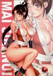  abs areolae ass blush breasts brown_eyes brown_hair cleavage covered_nipples fatal_fury highres large_breasts lips long_hair long_legs one_eye_closed pelvic_curtain ponytail shiranui_mai solo tabi the_king_of_fighters tsukasa_jun 