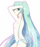  adjusting_hair aqua_eyes aqua_hair armpits flat_chest hatsune_miku long_hair nipples panties solo striped striped_panties topless underwear underwear_only very_long_hair vocaloid yuh 