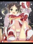 aida_takanobu animal_ears bad_id bad_pixiv_id black_hair blush cameltoe cat_ears fang francesca_lucchini gloves green_eyes long_hair no_bra open_mouth panties santa_costume snow solo strike_witches striped striped_panties tail twintails underwear world_witches_series 