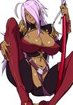  boots breasts choobackers32 cleavage cleavage_cutout crop_top dark_skin dragonaut garnet_mclane huge_breasts long_hair midriff navel purple_hair solo spread_legs thighhighs 