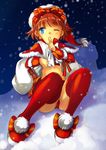  capelet christmas copyright_request kan_satomi red_capelet santa_costume snow solo thighhighs 