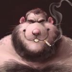  2019 anthro beard body_hair buckteeth bust_portrait chest_hair cigarette dramamine ear_piercing facial_hair hair hairy looking_at_viewer male mammal piercing portrait rodent simple_background smoke smoking solo teeth whiskers 