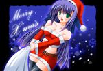  bad_id bad_pixiv_id belt breasts christmas cleavage ginga_nakajima green_eyes guatemala hat large_breasts long_hair lyrical_nanoha mahou_shoujo_lyrical_nanoha_strikers midriff navel purple_hair sack santa_costume santa_hat solo thighhighs 