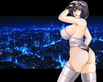  3d armpits ass back bangs bare_shoulders belt black_gloves breasts building cityscape covered_nipples fingerless_gloves from_side gaden ghost_in_the_shell ghost_in_the_shell_stand_alone_complex gloves glowing grey_legwear hair_between_eyes hand_up head_mounted_display highleg highleg_leotard huge_breasts kusanagi_motoko legs_apart leotard letterboxed lights lipstick looking_at_viewer looking_back makeup night night_sky outline pink_eyes purple_hair shiny shiny_clothes shiny_skin short_hair sideboob sky solo standing strapless strapless_leotard thighhighs thighs thong_leotard 