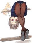  ass bad_id bad_pixiv_id bent_over brown_hair copyright_request horizontal_bar nanakura_nanane panties panties_under_pantyhose pantyhose pantyshot red_eyes skirt solo striped striped_panties underwear upskirt 