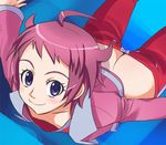  ahoge ass butt_crack downblouse dragonaut flat_chest haruyama_kazunori nipple_slip nipples pink_hair purple_eyes short_hair solo souya_akira 