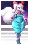  2018 absurd_res big_butt breasts butt canid canine canis digital_media_(artwork) domestic_dog fay_spaniel female fur garuda_six hi_res long_ears mammal nintendo simple_background solo star_fox thick_thighs video_games voluptuous white_fur wide_hips 
