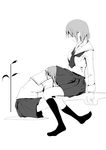  greyscale hanaosutarou monochrome multiple_girls original school_uniform skirt skirt_lift socks yuri 