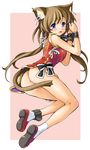  animal_ears ankle_cuffs anklet ass bdsm blush bondage bound brown_hair censored chain china_dress chinese_clothes cuffs dress full_body jewelry katahira_masashi long_hair no_panties original socks solo tail 