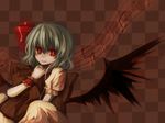  bad_id bad_pixiv_id earphones green_hair kame light_smile music red_eyes remilia_scarlet ribbon short_hair solo touhou wings 