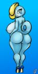  anthro anthrofied blonde_hair blue_areola blue_background blue_cheeks blue_eyes blue_nipples blue_skin female hair kingfurryjion mostly_nude nintendo nipples pok&eacute;mon pok&eacute;mon_(species) rosy_cheeks shoes_only simple_background sobble solo video_games white_pupils 