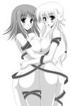  absurdres ass braid breast_press breasts greyscale highres huge_breasts long_hair milfa monochrome multiple_girls naked_ribbon oda_ken'ichi ribbon robot_ears silfa symmetrical_docking to_heart_2 to_heart_2_ad 