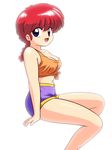  blue_eyes braid breasts cleavage genderswap genderswap_(mtf) kj_(k777) medium_breasts midriff no_bra ranma-chan ranma_1/2 red_hair saotome_ranma shorts single_braid solo tank_top 