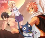  1girl 2boys breasts cat fairy_tail friends gray_fullbuster guild happy_(fairy_tail) lucy_heartfilia multiple_boys natsu_dragneel skirt small_breasts 