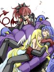  2girls angel_wings artist_request blonde_hair blue_hair camera demon_girl demon_tail demon_wings disgaea etna flonne laharl long_hair makai_senki_disgaea multiple_girls nap older pointy_ears prinny red_eyes sleeping tail wings 