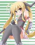  ahoge bardiche blonde_hair covered_nipples fate_testarossa flat_chest gloves long_hair lyrical_nanoha mahou_shoujo_lyrical_nanoha red_eyes solo souto thighhighs twintails 