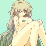  breasts brown_eyes brown_hair large_breasts long_hair nude original pasties sitting solo takunama very_long_hair 