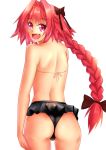  1boy artist_request ass astolfo_(fate) bare_shoulders bikini bow braid fang fate/apocrypha fate/grand_order fate_(series) from_behind hair_bow long_hair looking_at_viewer looking_back open_mouth pink_eyes pink_hair shiny shiny_hair shiny_skin single_braid smile solo swimsuit trap very_long_hair 