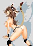  all_fours animal_ears ass breast_suppress brown_hair final_fantasy final_fantasy_xi green_eyes hairband long_hair mithra panties ponytail side-tie_panties solo tachibana_chata tail underwear 