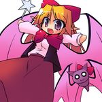  :3 bat_wings blonde_hair bow commentary_request elis_(touhou) long_hair open_mouth pointy_ears purple_eyes solo touhou touhou_(pc-98) tsuboraa vest wand wings 