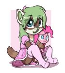 &lt;3 2018 aggie_(artist) anthro bow brown_fur clothed clothing collar cub cute_fangs digital_media_(artwork) dook_(lildooks) dress female ferret freckles friendship_is_magic fur green_eyes green_hair hair holding_object legwear looking_at_viewer mammal mustelid my_little_pony open_mouth panties pinkie_pie_(mlp) plushie simple_background sitting smile socks solo teeth tongue underwear young 