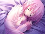  cafe_little_wish closed_eyes flat_chest game_cg lily_(cafe_little_wish) lying no_bra on_side open_clothes open_shirt pajamas pink_hair shirt short_hair sleeping solo tinker_bell 