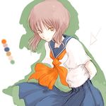  brown_hair copyright_request emukami lowres school_uniform serafuku short_hair smile solo yellow_eyes 