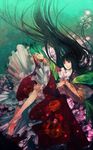  barefoot black_hair feet floating_hair highres houraisan_kaguya japanese_clothes long_hair red_eyes ribbon solo touhou underwater xero 