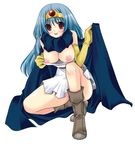  blue_hair blush boots breasts cape circlet dragon_quest dragon_quest_iii elbow_gloves gloves large_breasts long_hair nipples panties red_eyes sage_(dq3) sakura_hanatsumi solo striped striped_panties underwear 