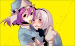  blue_eyes blush hat hug konpaku_youmu multiple_girls pink_hair red_eyes ribbon saigyouji_yuyuko short_hair silver_hair touhou zen_(raspberry) 