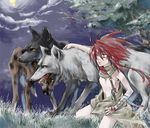  animal blood flat_chest night nipples original red_hair toujou_sakana wolf yellow_eyes 