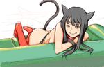  animal_ears black_hair brown_eyes copyright_request long_hair minato_fumi naughty_face nude solo tail tongue 