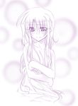  archerko breast_hold breasts fate/stay_night fate_(series) himura_kiseki long_hair monochrome purple solo tears 