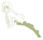 all_fours archerko ass back braid breasts fate/stay_night fate_(series) feet green himura_kiseki long_hair looking_back lowres medium_breasts monochrome solo thighhighs very_long_hair 