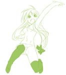  :d archerko armpits braid breasts fate/stay_night fate_(series) green hair_censor himura_kiseki long_hair lowres medium_breasts monochrome navel open_mouth outstretched_arm panties smile solo thighhighs underwear 