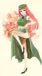  blue_eyes flower hat high_heels highres hong_meiling long_hair red_hair shoes solo touhou xero 